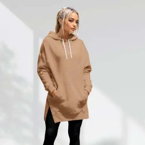 Solid Color Hooded Split Shoulder Sleeve Brushed Hoody - Brown