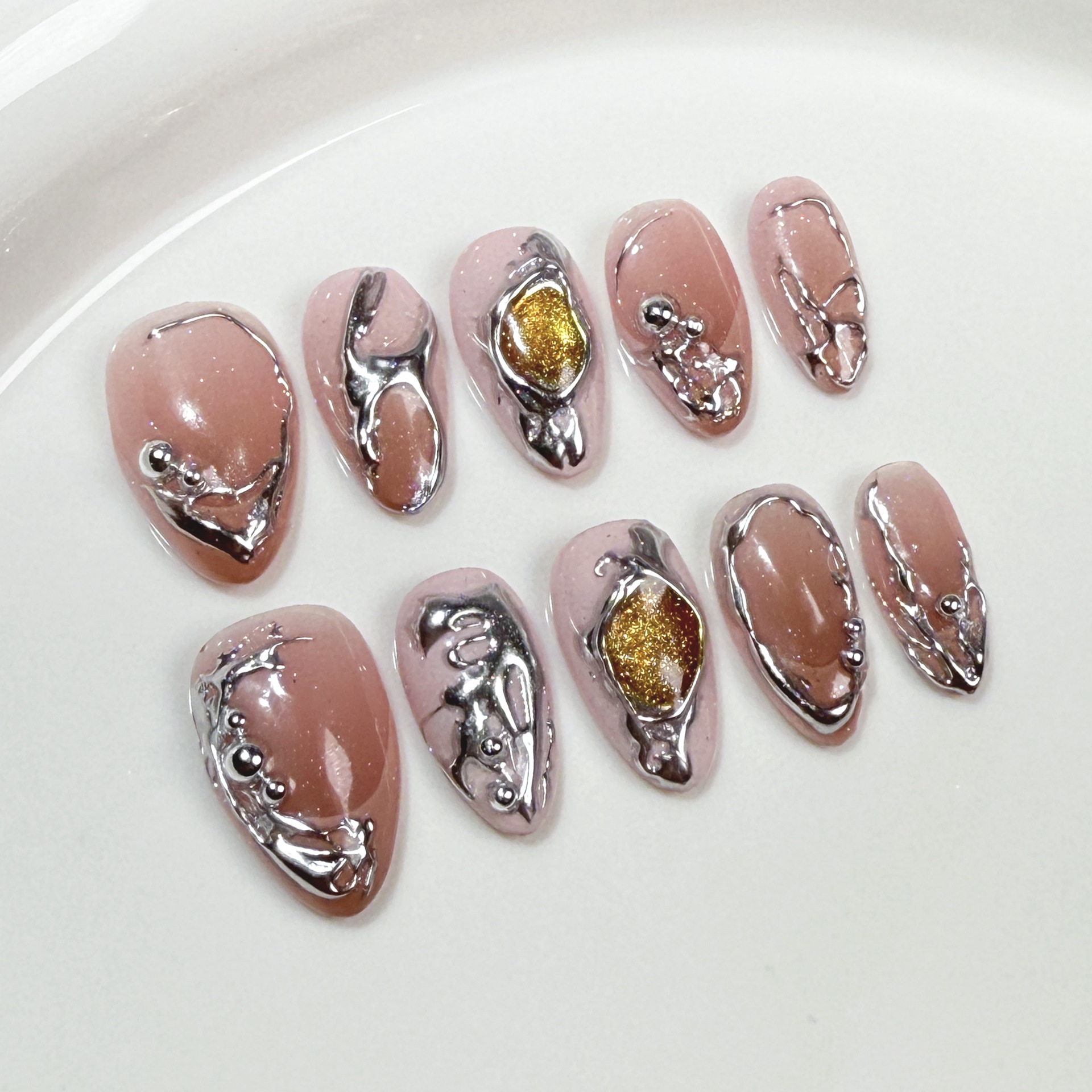 Ins-style Metallic Irregular Embossed Wearable Nails