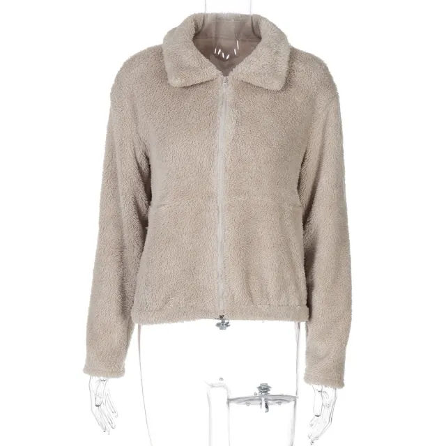New Fashion Zipper Cardigan Lapel Plush Casual Sweatshirt Coat Apricot - Shop at LoveMi
