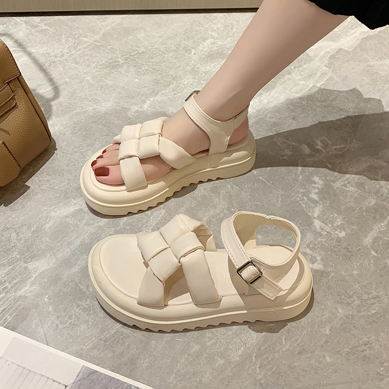 Vintage Weave Women's Sandals New Summer Trendy Internet Celebrity Super Hot Comfortable Platform With Skirt Solid Color Shoes