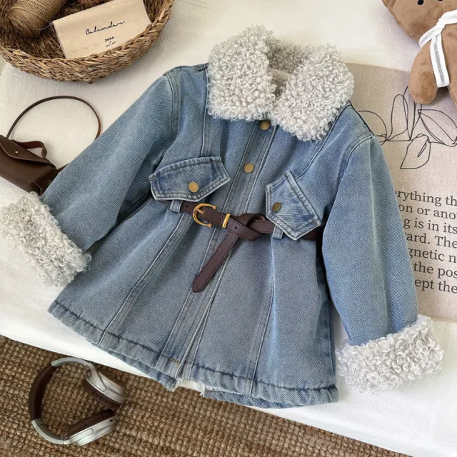 Elegant Blue Long Sleeve Denim Thickened Children Shirt Baby Coat Blue - Shop at LoveMi