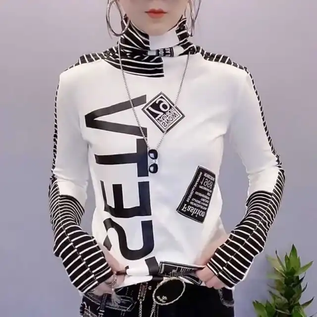Women's Turtleneck Bottoming Shirt Thermal Slim Fit Versatile Bottoming Top White With Fleece Lining Warm - Shop at LoveMi