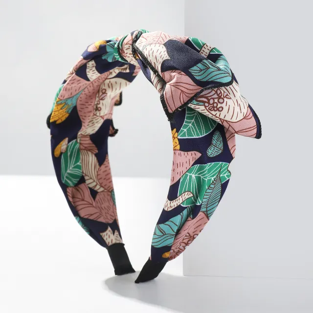 New Floral French Fashion Printed Hair Bow Hair Navy Blue - Shop at LoveMi