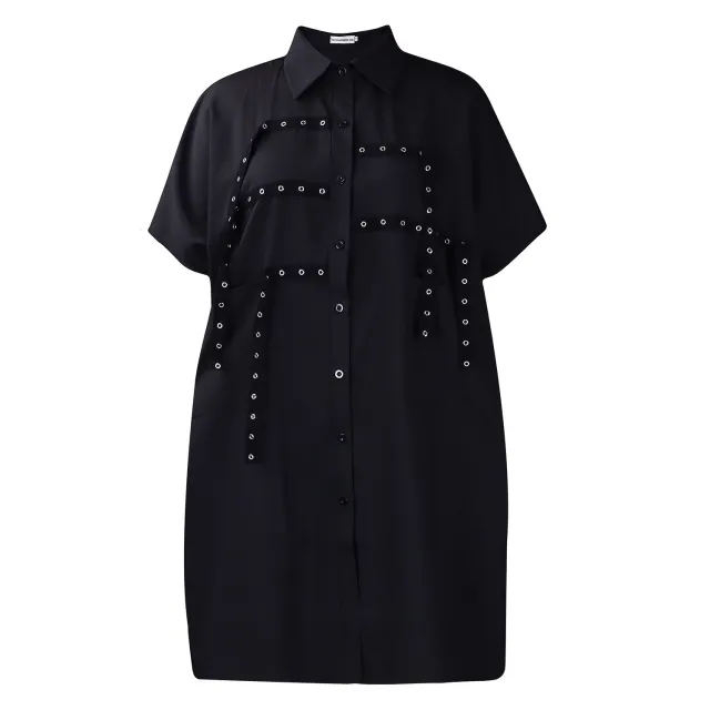 Short Sleeve Fashion Loose Lapels Dress Black - Shop at LoveMi