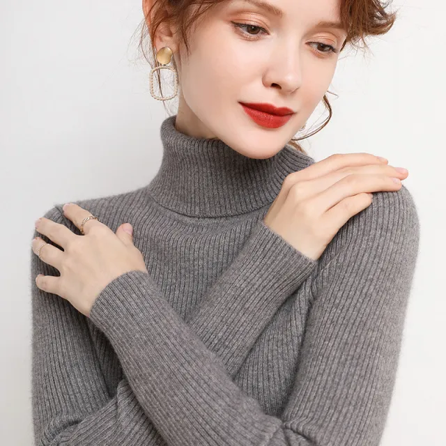 Simple Temperament High Collar Sweater Women's FallWinter Slim Short Pullover Dark Gray - Shop at LoveMi