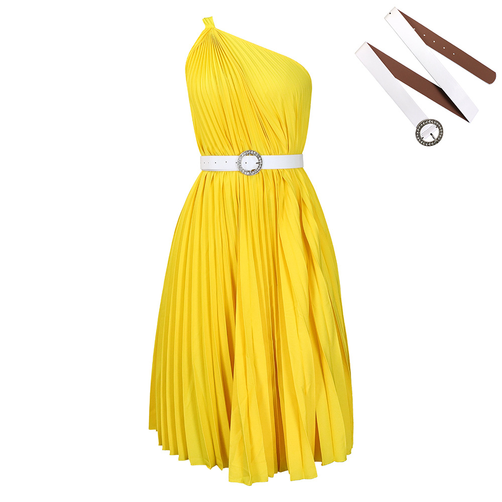 Womens Solid-Colored Pleated Maxi-Skirt Casual Dress 6