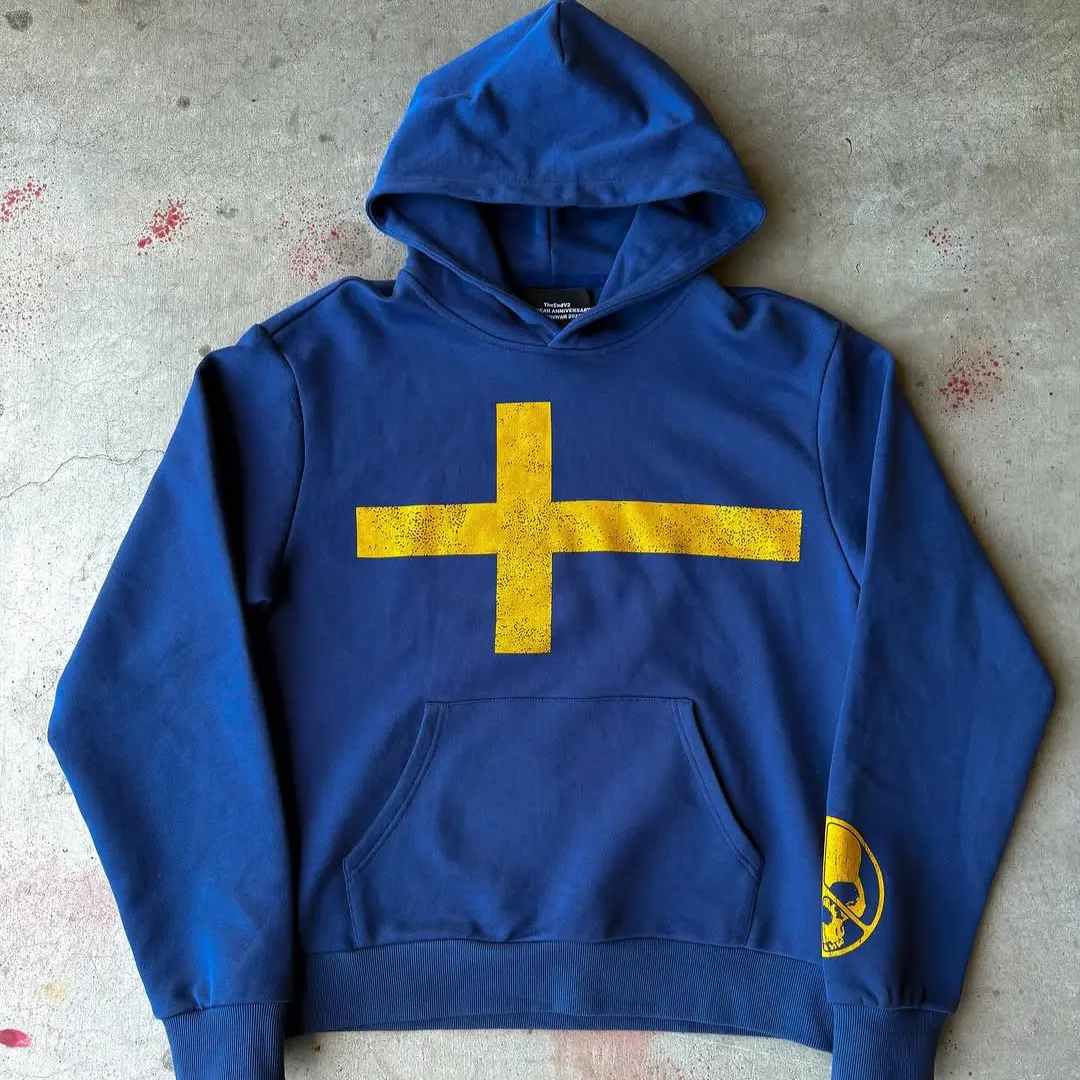 Klein Blue Loose-fit Pullover Hoodie
