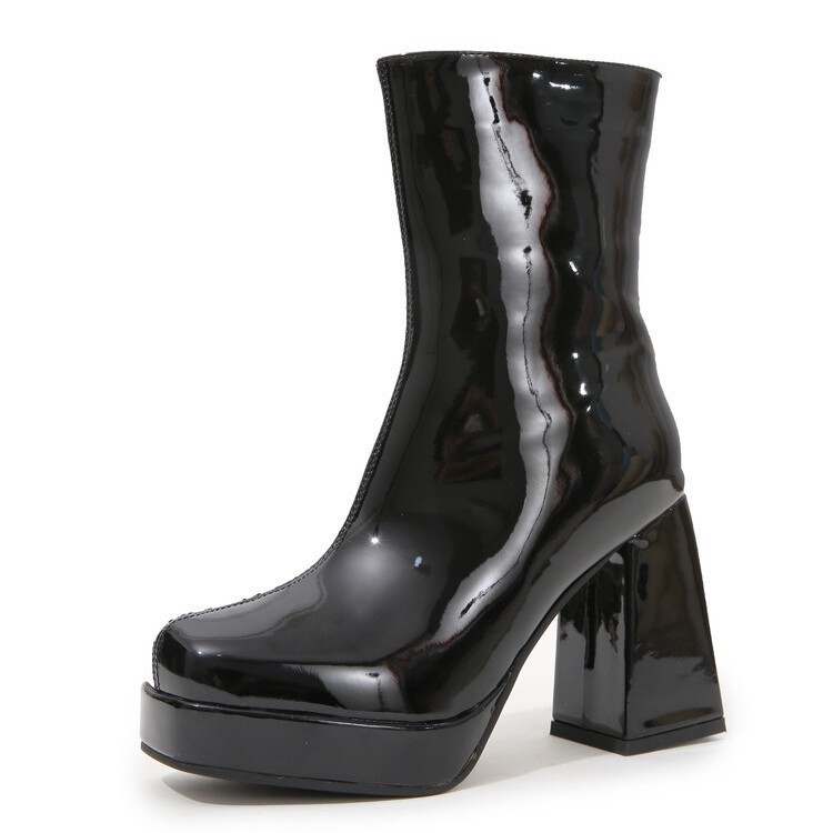 Womens Chunky-heeled High Boots With A Square Toe And Side Zipper
