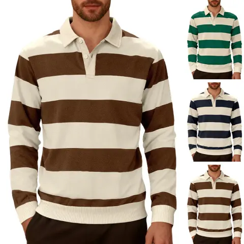 Business Knitwear Striped Contrasting Color Button Long Sleeve