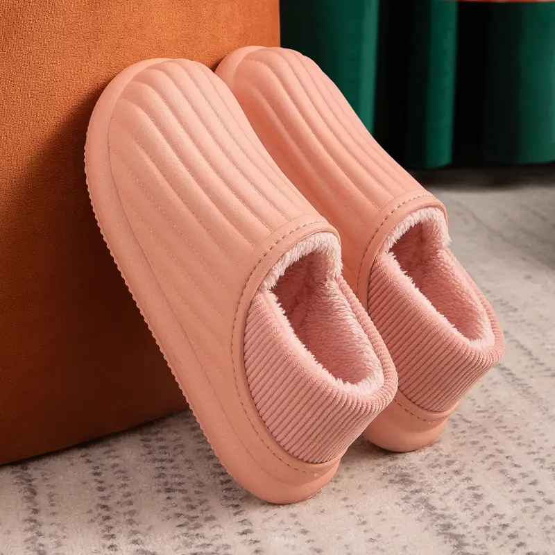 Unisex Plush Thermal Slippers with EVA Foam Sole — Pink, 36or37