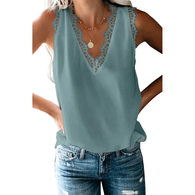 Bottoming Vest T shirt Women's Summer European And American V neck Lace Sleeveless Loose Top 253064 Lc253064 204 - Shop at LoveMi