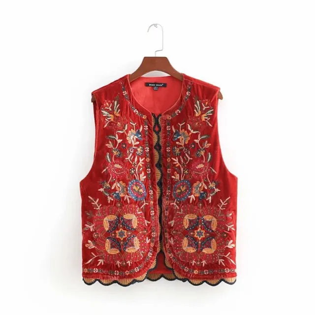 Ethnic Style Sequined Embroidery Vest Jacket Red - Shop at LoveMi