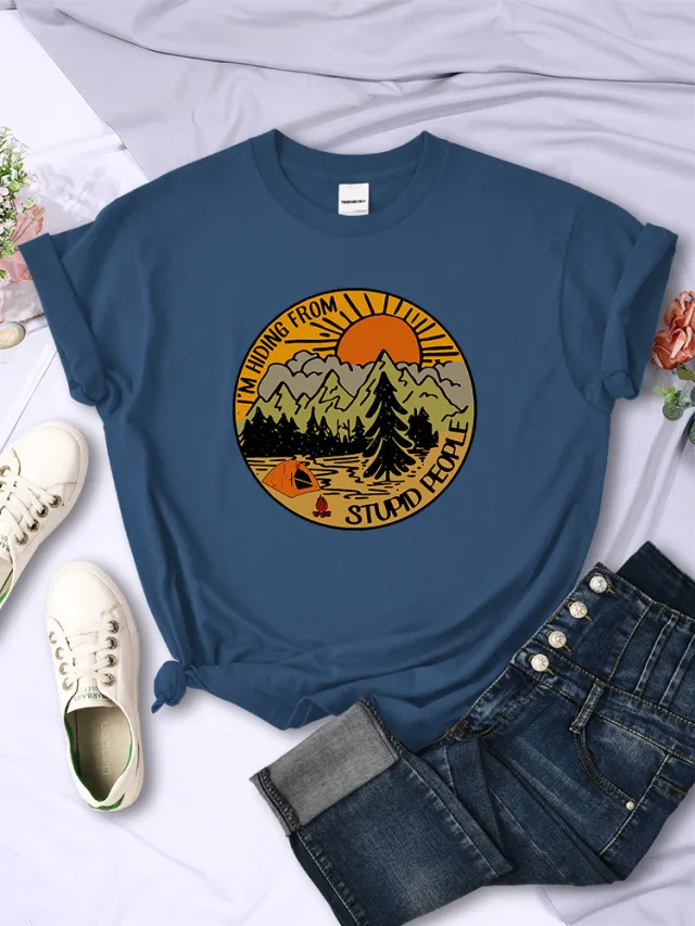 I'm Hiding From Stupid People Camping Scenery Women's Tops Hip hop Fashion Street Haze Blue - Shop at LoveMi