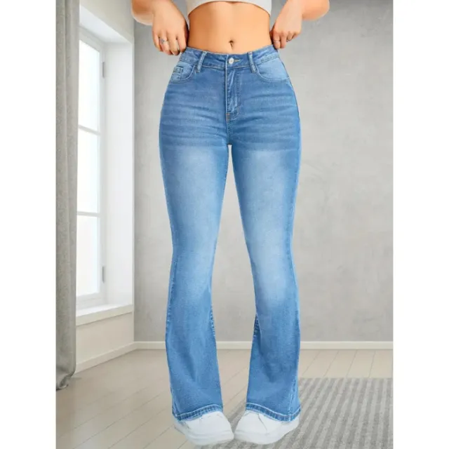 Pocket Design Loose Flared Pants Slim Fit Light Blue Trousers Blue - Shop at LoveMi