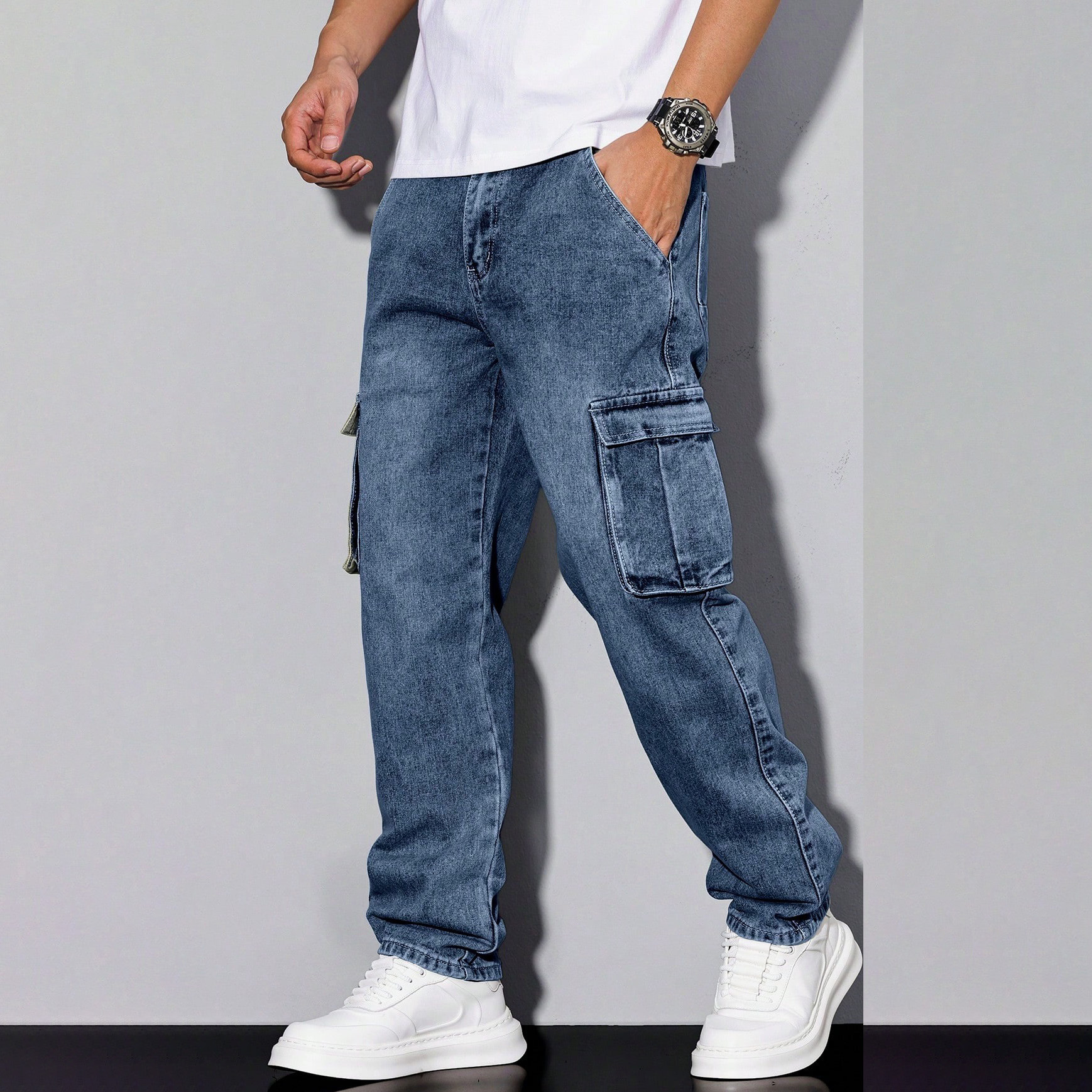 $17.43 Light Blue Jeans Elastic Ankle Banded Pants