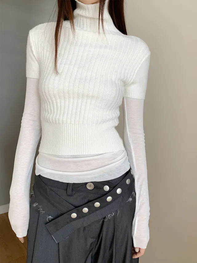 Stylish High neck Short sleeve Knit Topa Slim fit Base Layer White - Shop at LoveMi