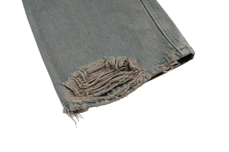 High Street Retro Washed Loose Wide Leg Slightly Flared Dirty Dyed Stitching Ripped Jeans