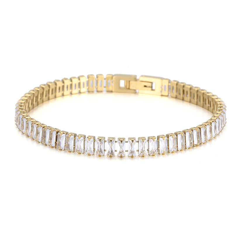 6mm Bracelet 18K Gold Stainless Steel Bracelet Inlaid With Rectangular Colored Zircon Stones