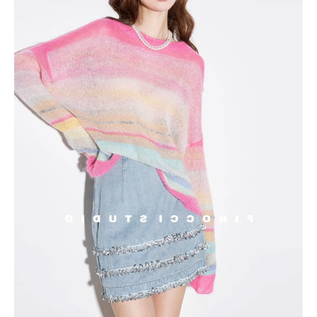 Mohair Autumn 11-color Mixed Woven Rainbow Bar Top
