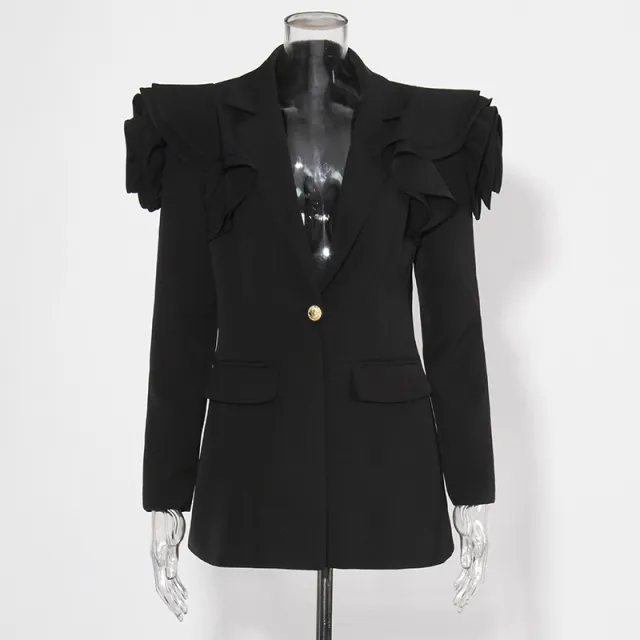 V neck One Button Waist tight Slimming Suit Coat Black - Shop at LoveMi