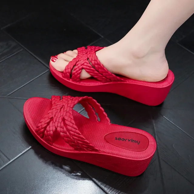 Women's Fashion Wedge High Heel Slippers Red - Shop at LoveMi