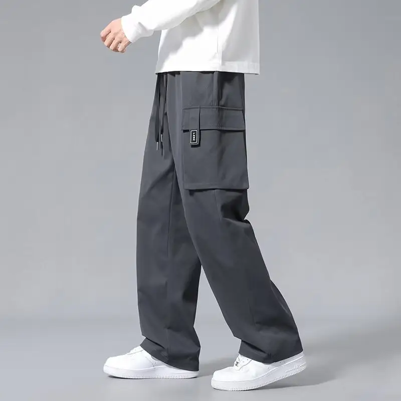 Large Loose Pockets Drawstring Boys Straight Cargo