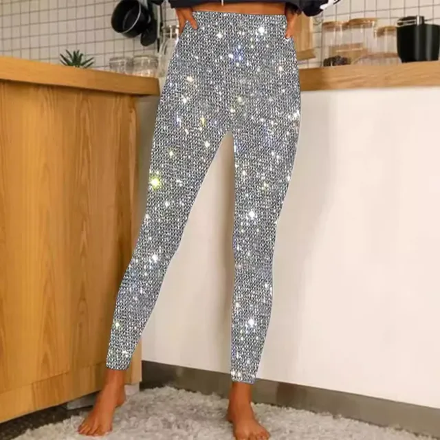 European And American Leggings Sequined Casual Outdoor Pants Silver - Shop at LoveMi
