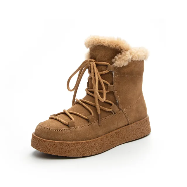 Women Thick Bottom And Warm Keeping Round Head Ankle Boots Camel - Shop at LoveMi