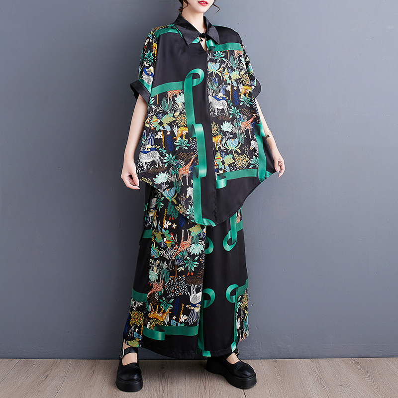 Printed Contrast Color Two-piece Set