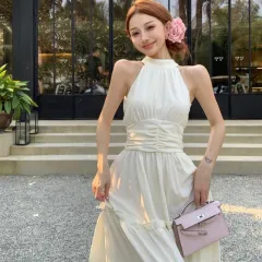 Retro Design Halter Spaghetti Straps Sleeveless Long Jumper Dress - View 1