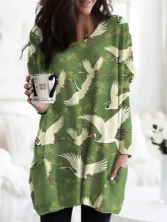 Picasso-style Casual Mid-length Loose-fitting Womens Dress With A Crew Neck - 4 Style-3Xl - View 1