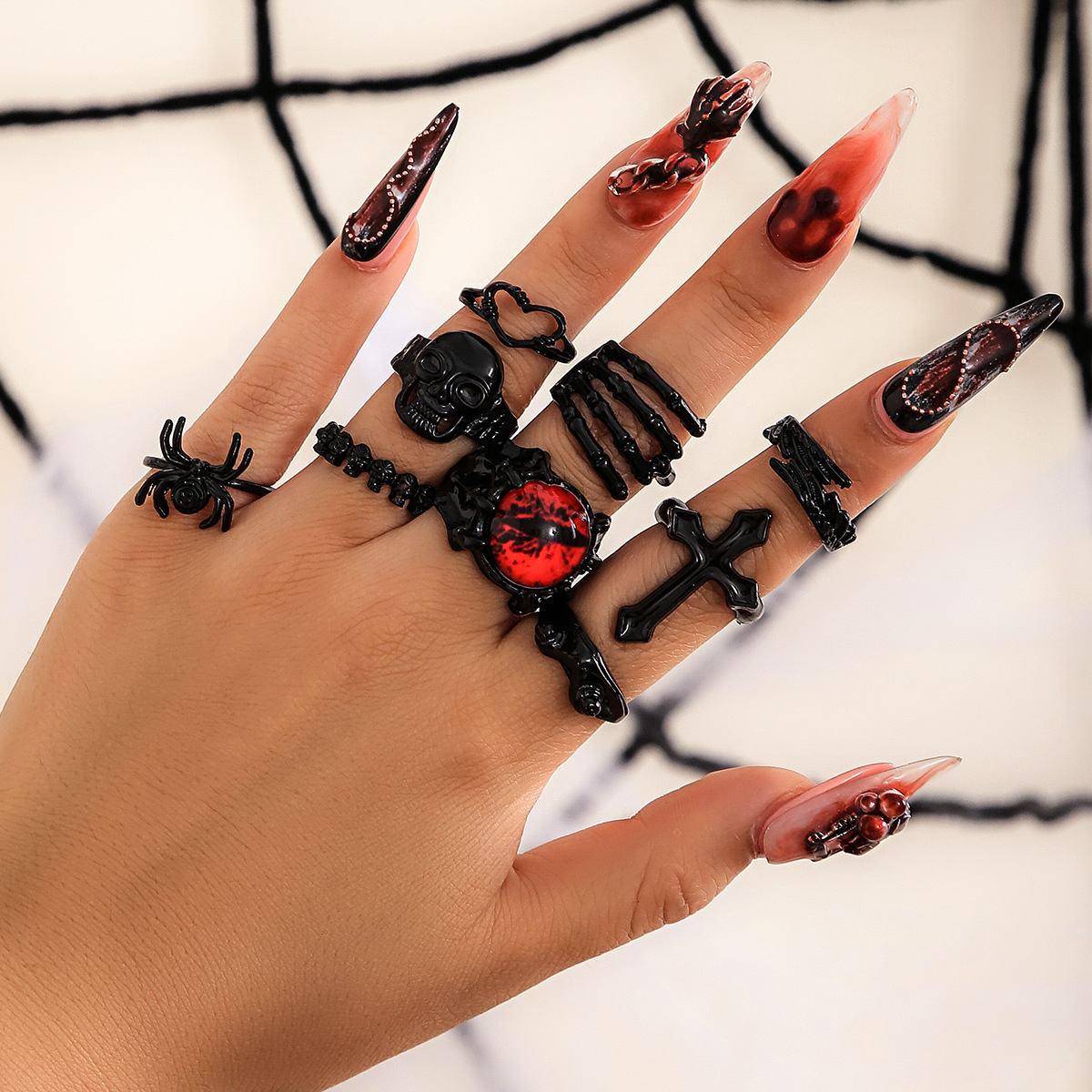 Exaggerated Sweet Cool Style Metal Big Love Heart-shaped Ring Fashion Personality Pattern Cross