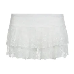 Stretchy Double-layer Lace Figure-flattering Dance Mini Skirt - White - View 1