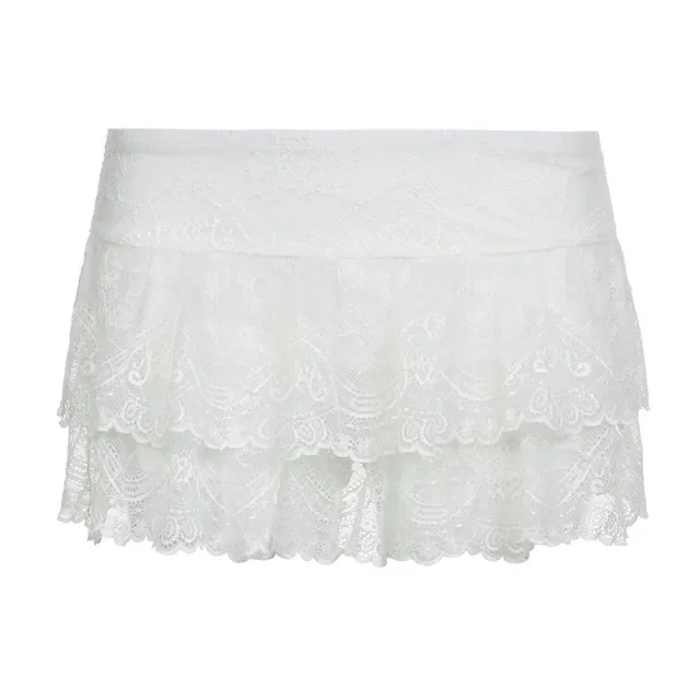 Stretchy Double layer Lace Figure flattering Dance Mini Skirt White - Shop at LoveMi