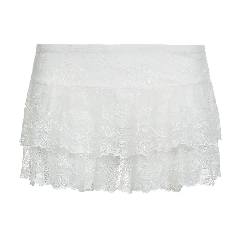 Stretchy Double-layer Lace Figure-flattering Dance Mini Skirt - White