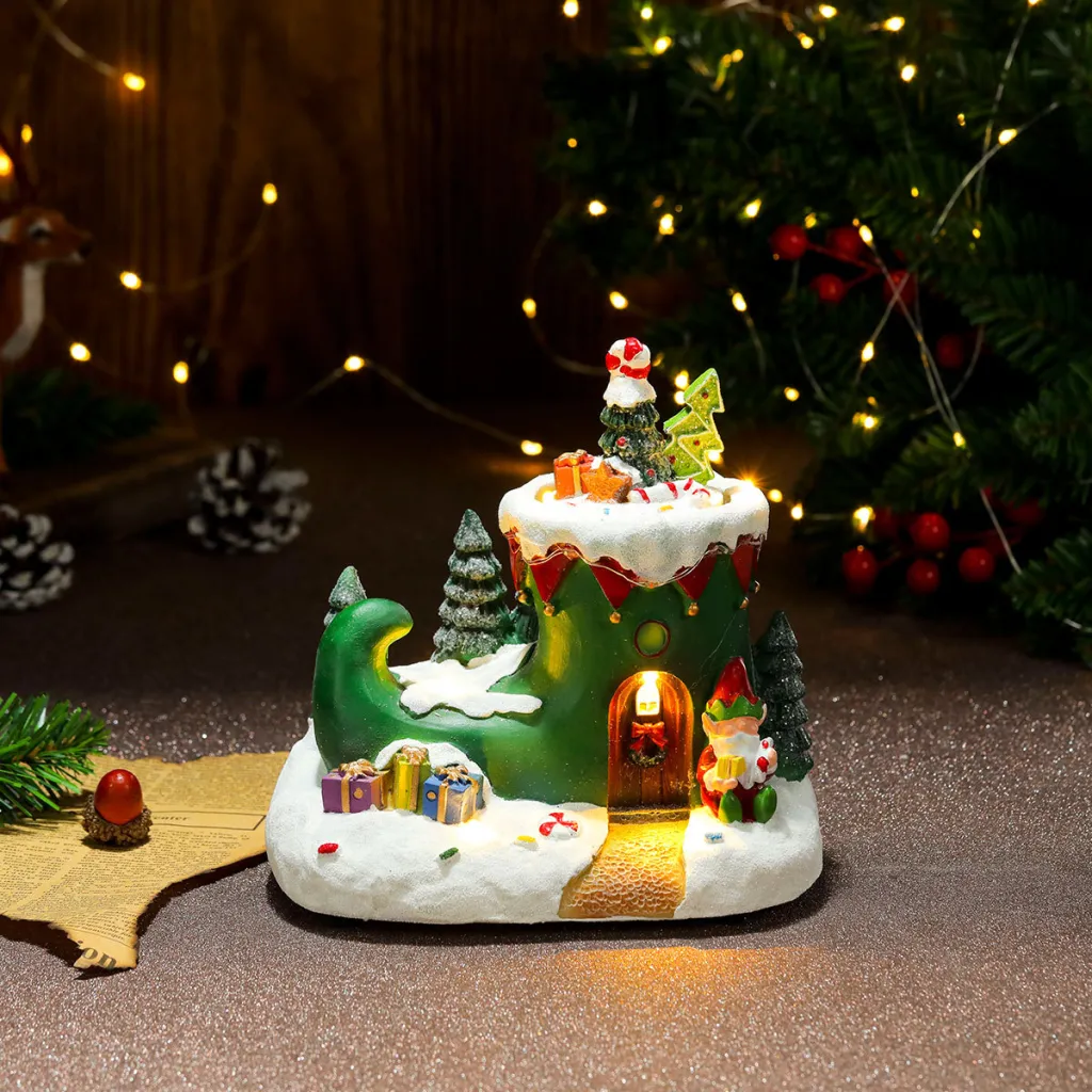 Christmas Rotating Resin Luminous Music Box Ornaments - Boots