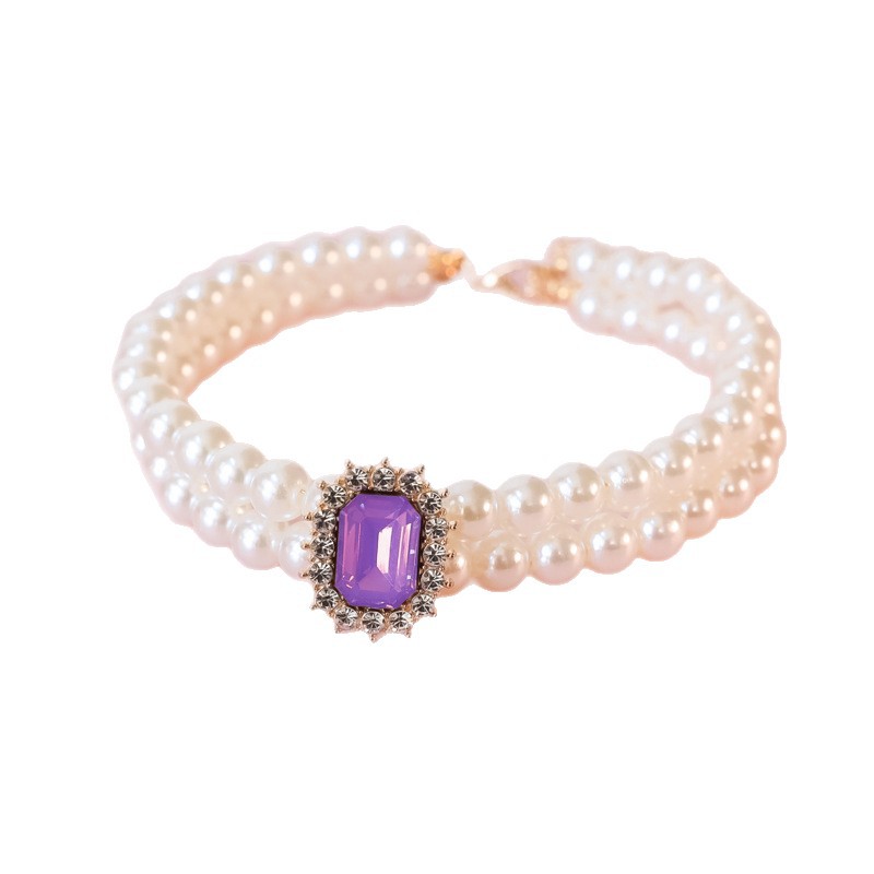 Pearl Double-strand Layered High-end Rhinestone Light-luxury Jewelry Dog Outfit Accessory Collar 7