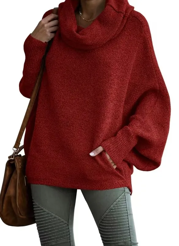 Lantern Loose Long Sleeve Casual Sweater Red - Shop at LoveMi