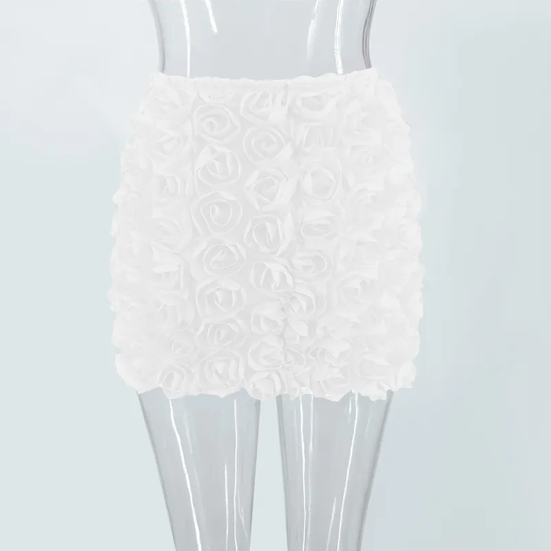 Women's Fashion Three-dimensional Flower Short Skirt - White