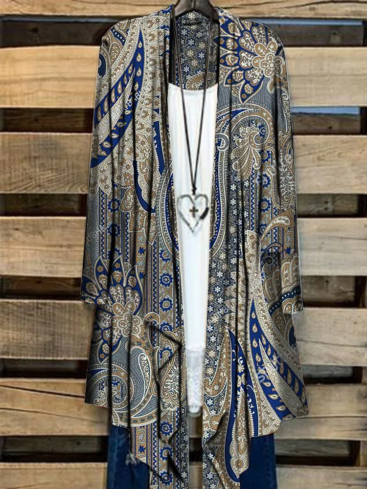 Simple Cardigan Plus Size Women's Printed Coat Top - 8 Style-M