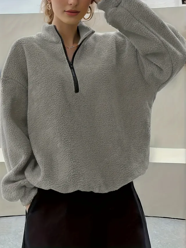 Women's Long sleeved Casual Solid Color Simple Sweater Dark Gray - Shop at LoveMi
