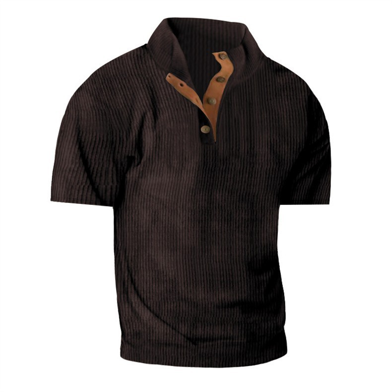 Loose-Fit Men’s Stand Collar Short-Sleeve Corduroy Shirt Loose-Fit Men’s Stand Collar Short-Sleeve Corduroy Shirt