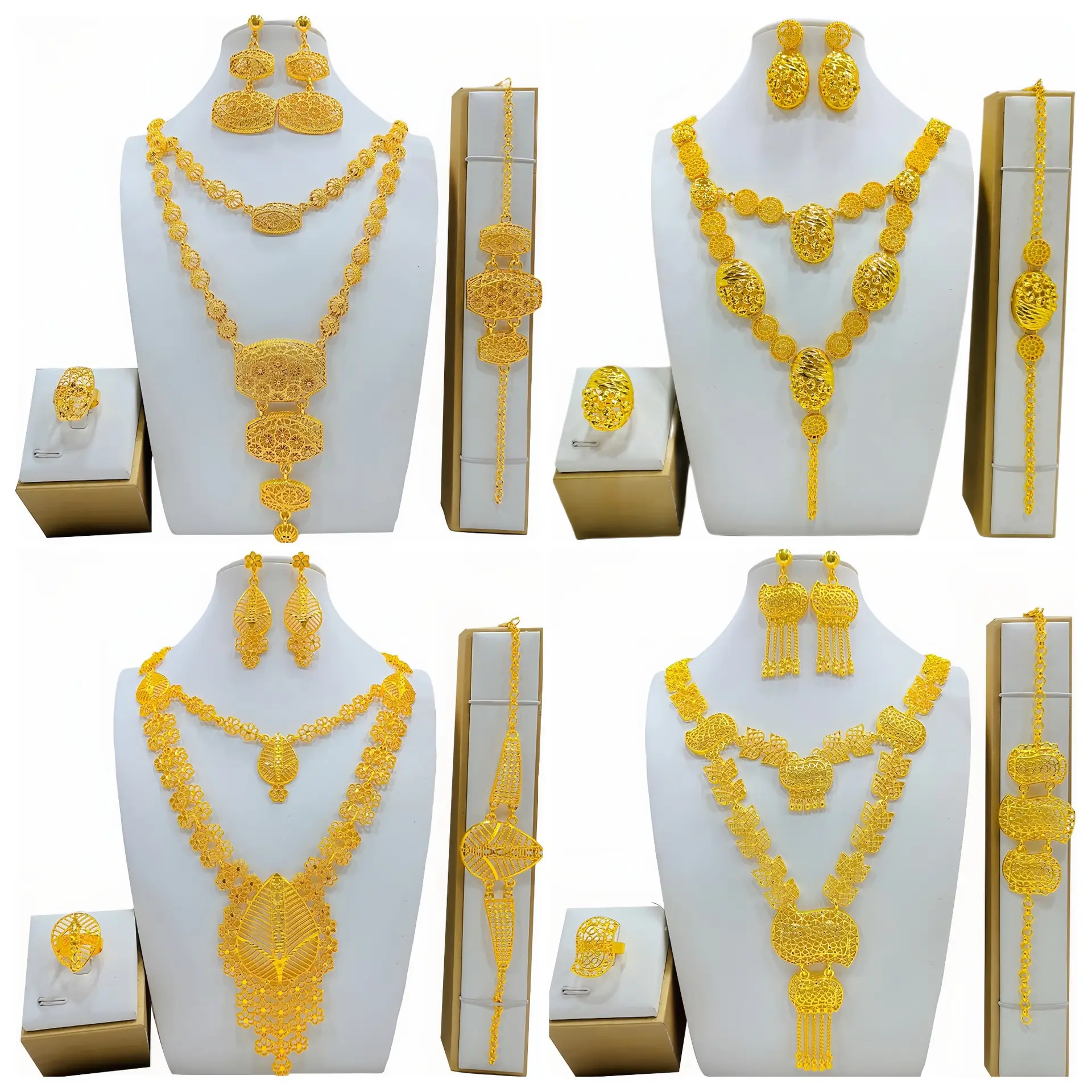 Fashion Women's Necklace Earring Ring Bracelet Suit