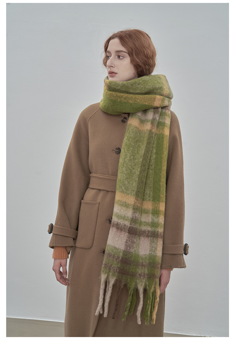 French Style Retro Lazy Style Warm Color Classic Plaid Scarf