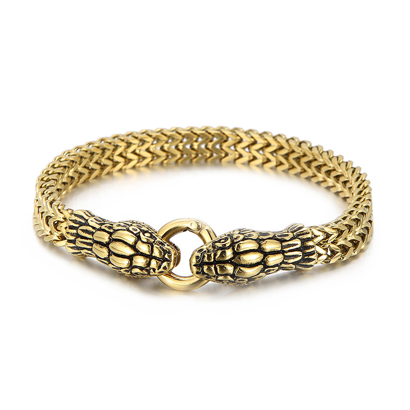 Titanium Steel Old Spirit Snake Bracelet Stainless Steel Hip Hop Double Snake Head Men's Bracelet