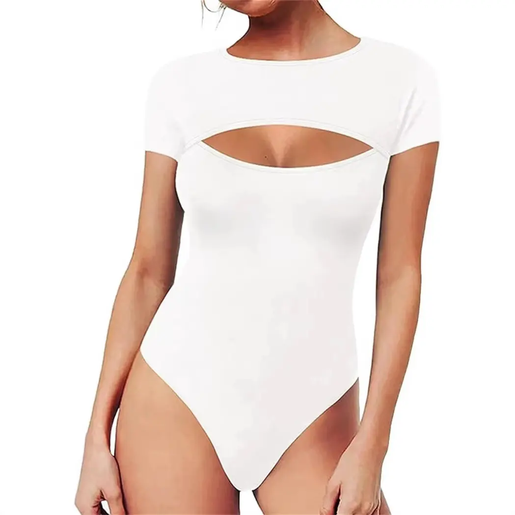 Sexy Crew-Neck Front-Cutout Slim-Fit Long-Sleeve Jumpsuit