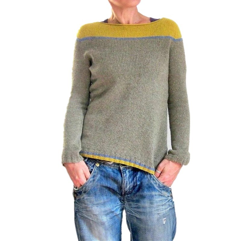 Title 2, Round Neck Loose Multicolor Pullover Sweater