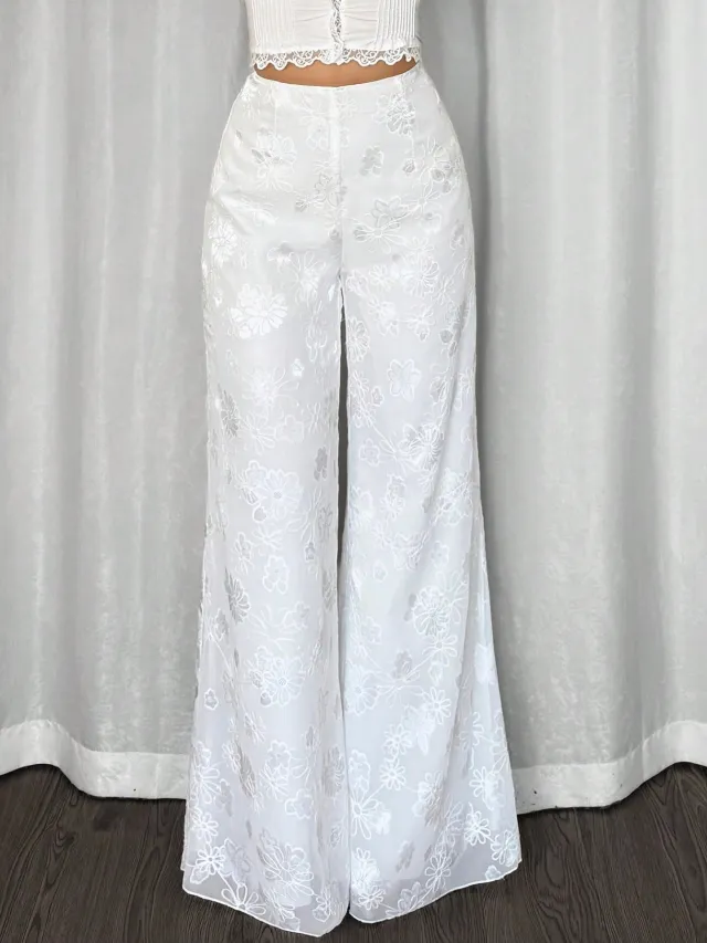Loose fit American style White Draped Thin Casual Wide leg Pants For Petite Women White - Shop at LoveMi