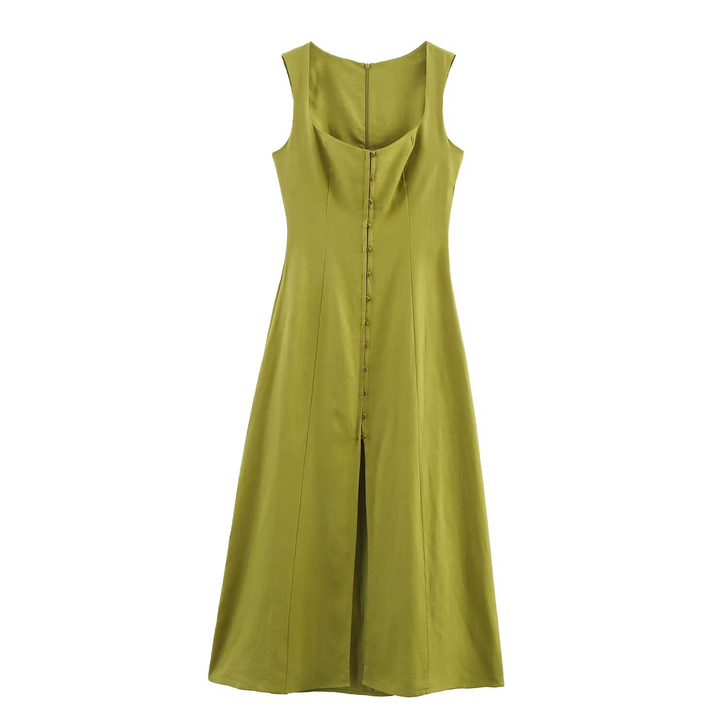 Slim fit Slimming Linen Midi Skirt Dress Yellow Green - Shop at LoveMi