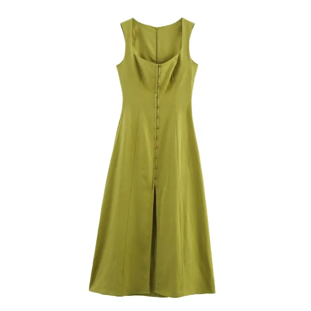 Slim fit Slimming Linen Midi Skirt Dress Yellow Green - Shop at LoveMi